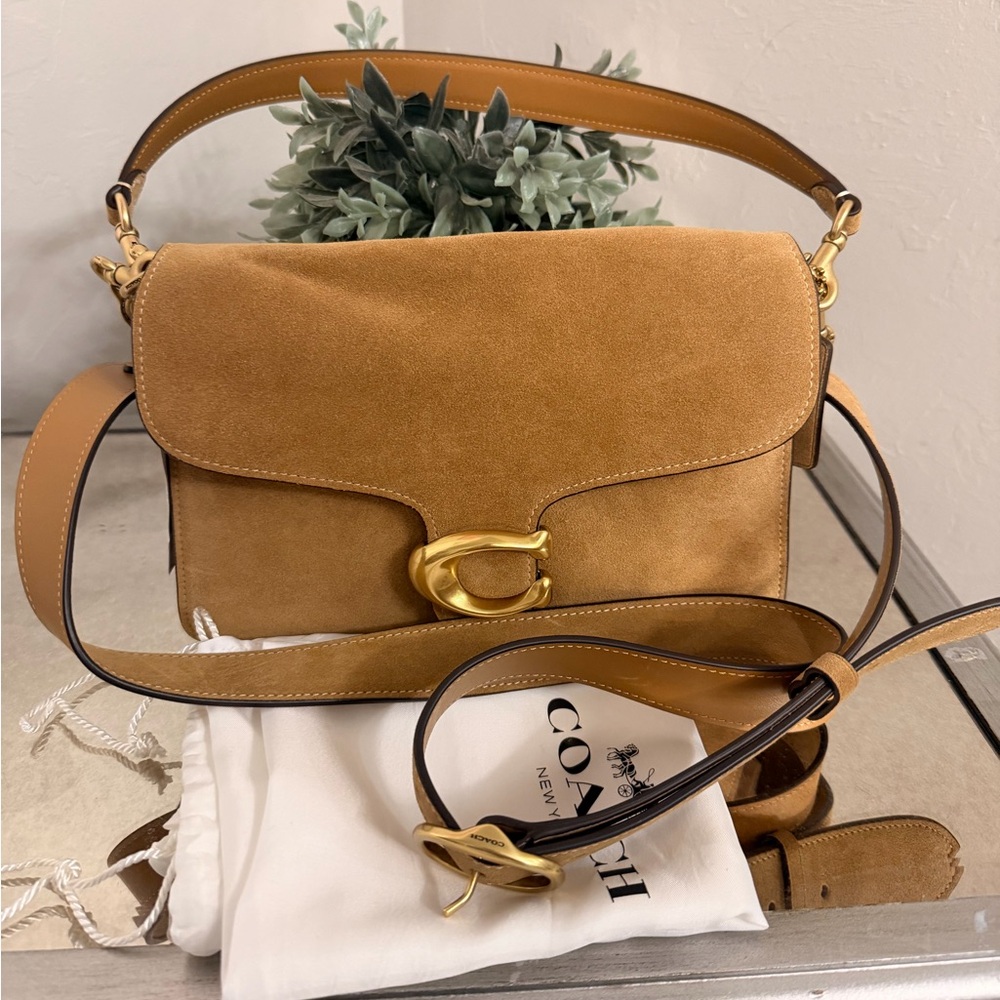 COACH Suede Chain Tabby Shoulder Bag in Sand - Picture 2 of 9